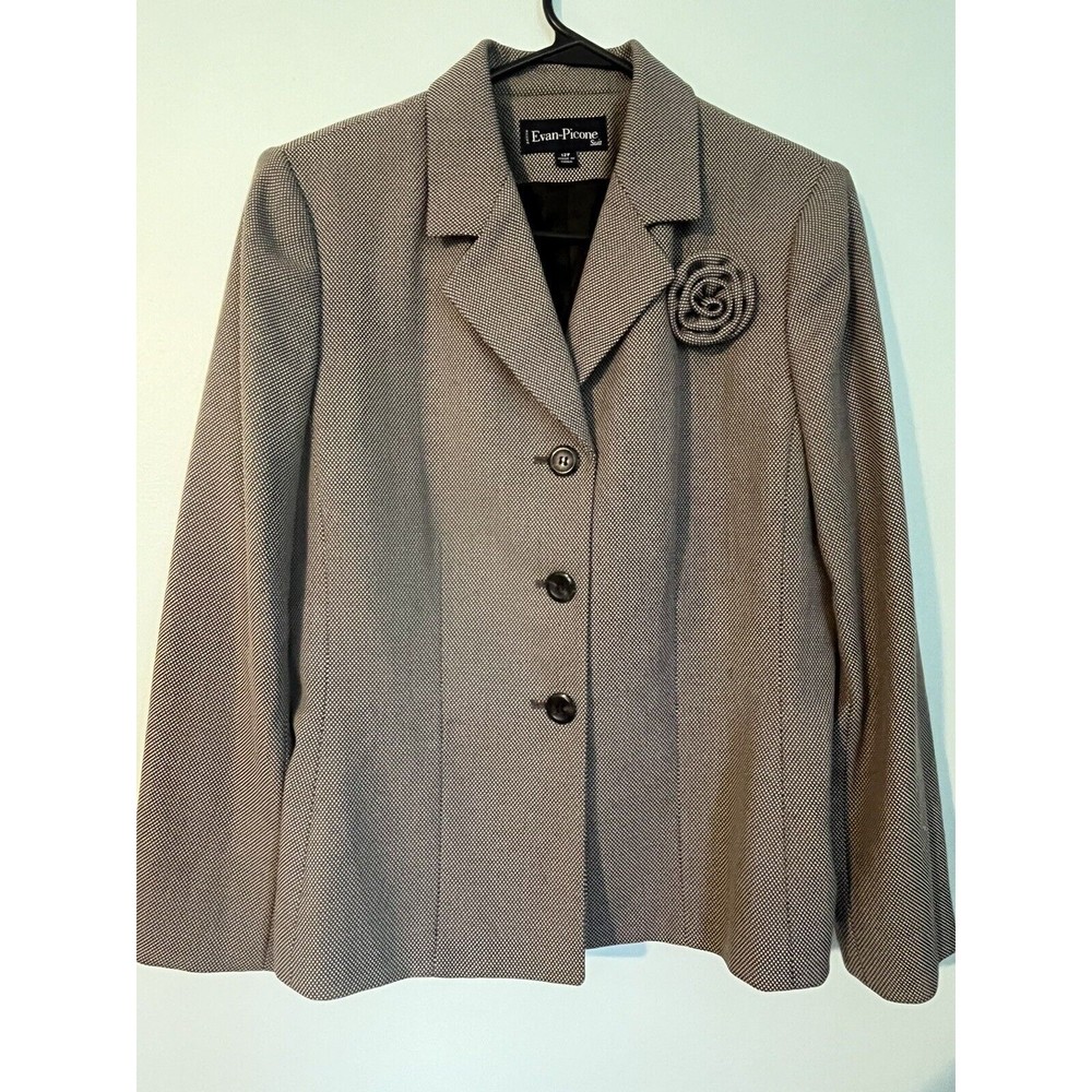 Evan Picone Women's Skirt Suit Size 12P Black Dotted 3 Button Blazer
